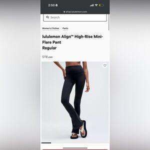 Lululemon align mini flare pant regular black size 4